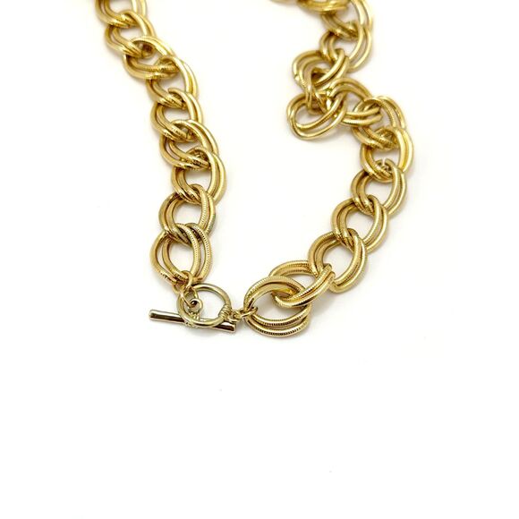 Vintage Gold Double Link Chain Necklace 90s Style Necklace - Picture 2 of 6